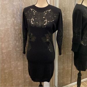 Stella McCartney Elegant Black Lace Detail Dress, XS